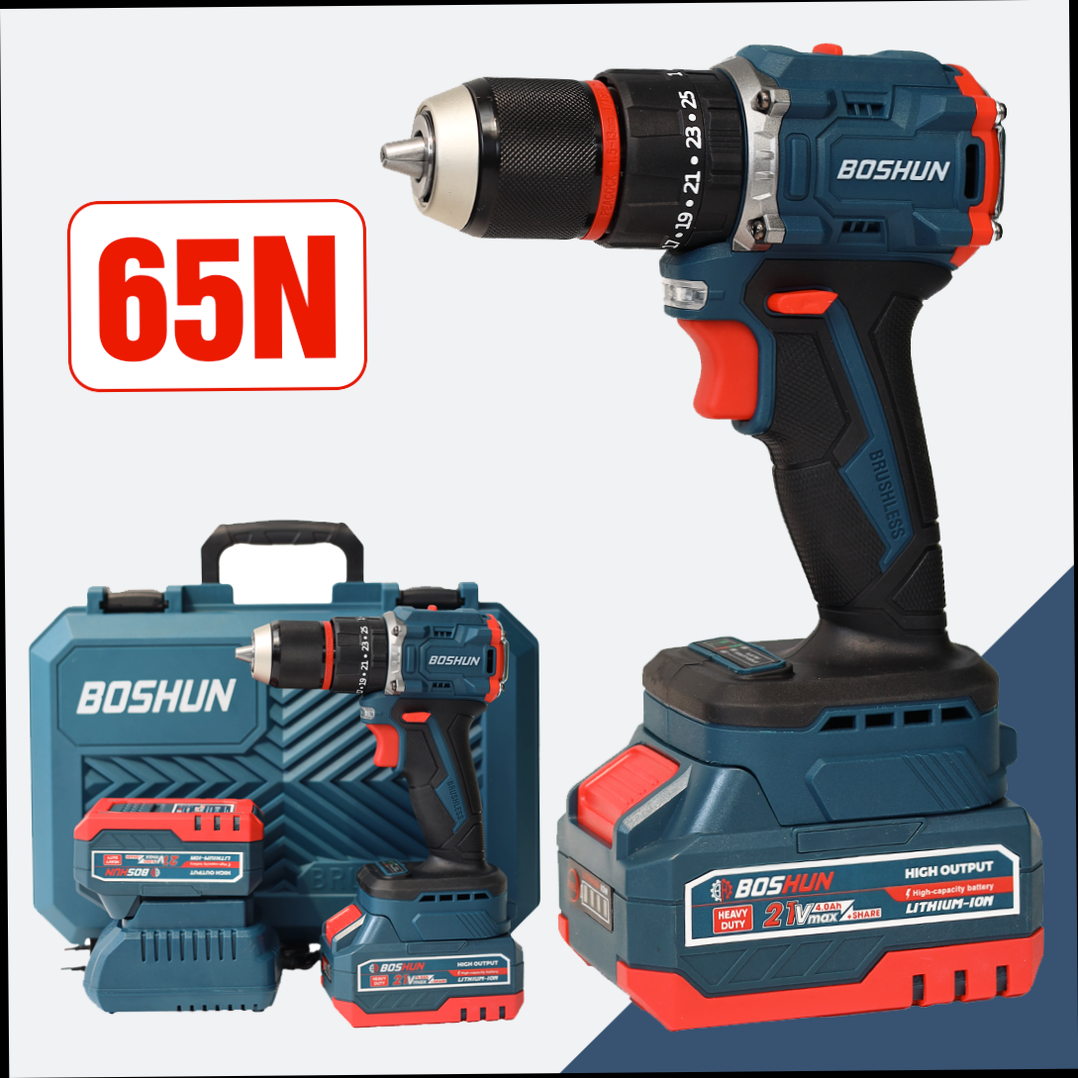 MÁY KHOAN BOSHUN BS-ID1365BL, ĐẦU KẸP 13MM, PIN 10 CELL, LỰC 65N.M