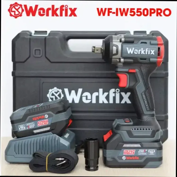 Máy siết bulong Workfix WF-IW550PRO, đầu 2 trong 1, lực siết 550N.m, mở vặn ốc xe tải, ô tô, xe máy