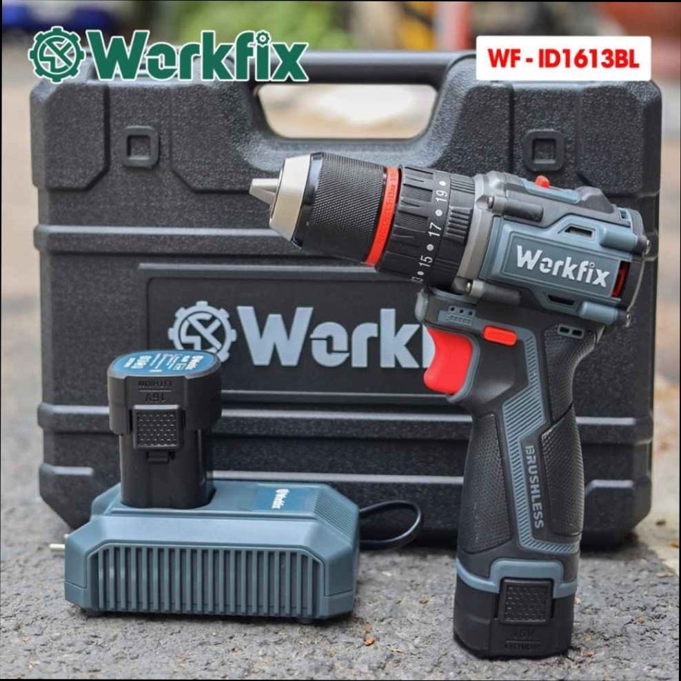 Máy khoan pin Workfix WF-ID1613BL Không Chổi Than – Đa năng Bắt vít – Khoan – Búa – Bảo Hành 12 tháng