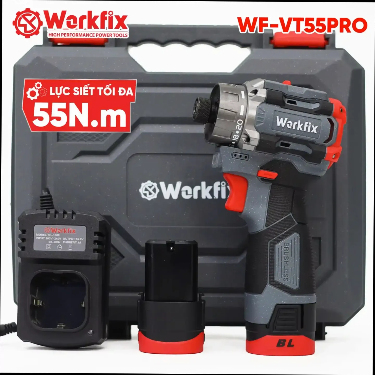 Máy chuyên vít cấp trượt Workfix WF-VT55PRO lực 55N, đầu gài vít 1/4 inch