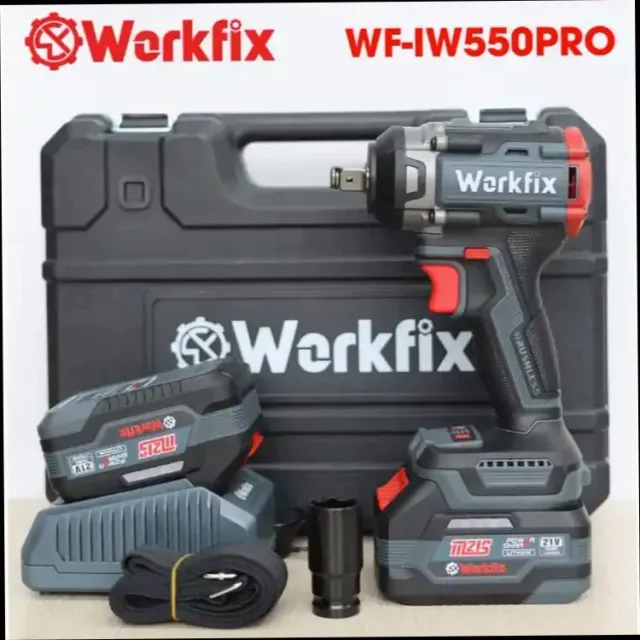 Máy siết bulong Workfix WF-IW550PRO, đầu 2 trong 1, lực siết 550N.m, mở vặn ốc xe tải, ô tô, xe máy