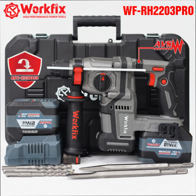 Máy khoan bê tông Workfix WF-RH2203PRO, khoan chống rung AVS, chống lật cổ tay Antikickback