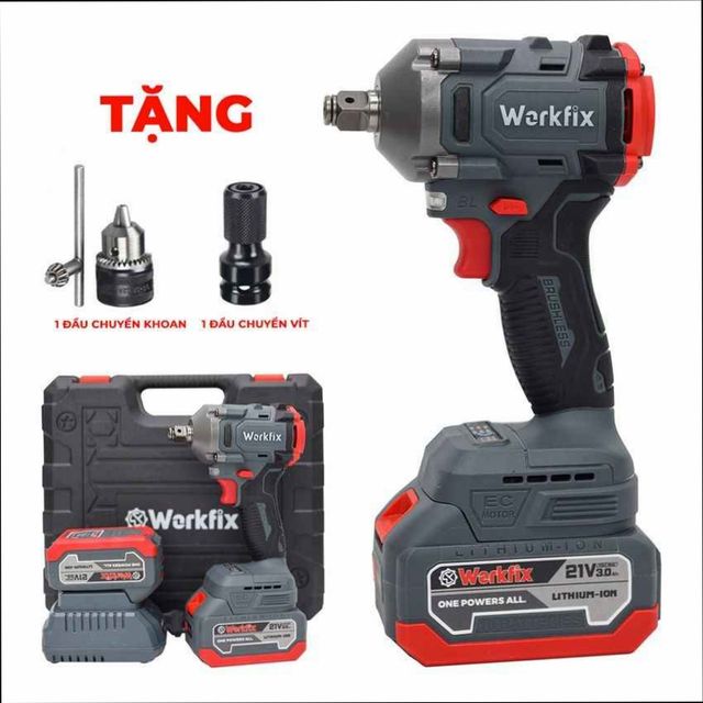 Máy siết bulong pin Workfix WF-IW360N, lực siết 360N.m, pin 10 cell, động cơ không chổi than