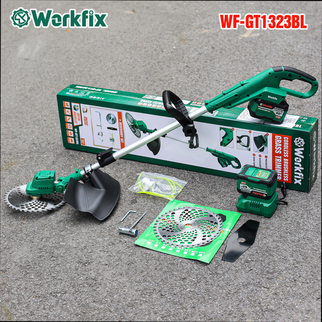 Máy cắt cỏ pin WORKFIX WF-GT1323BL, Tặng 3 lưỡi cắt, động cơ 100% lõi đồng, dài 130cm, lưỡi 250mm